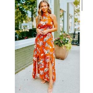 Halter Neck Rust Floral Maxi from Magnolia Boutique